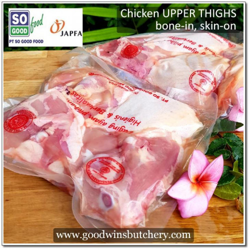 Chicken LEG UPPER THIGHS BONE-IN SKIN-ON ayam paha atas SOGOOD FOOD frozen (price/pack 600g 4-5pcs)